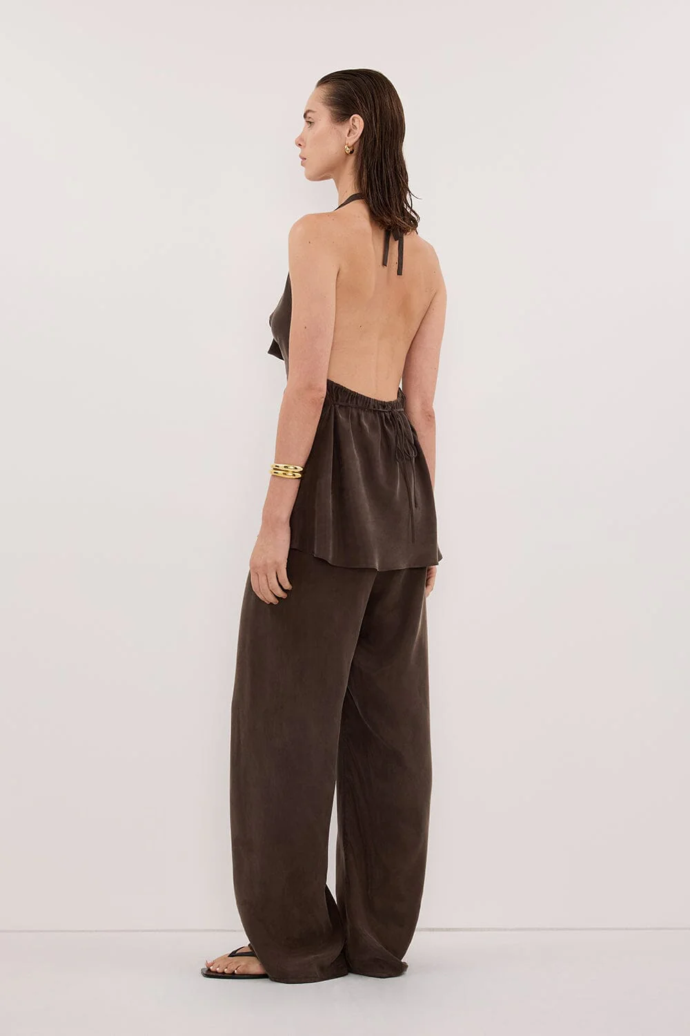 ADDIE BITTER CHOC CUPRO DRAWSTRING PANT - Image 4