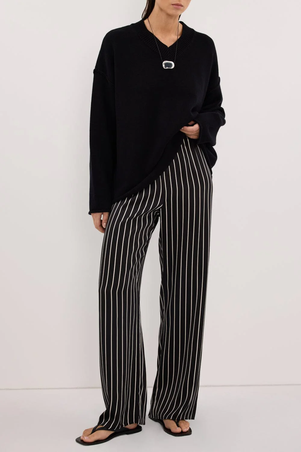 ADRIENNE BLACK STRIPE SILK PANT - Image 3