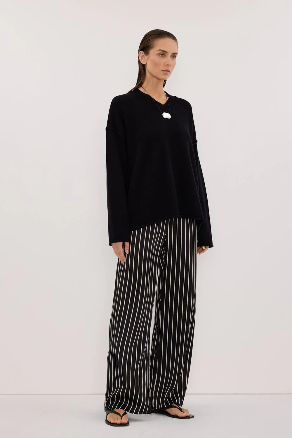 ADRIENNE BLACK STRIPE SILK PANT - Image 4