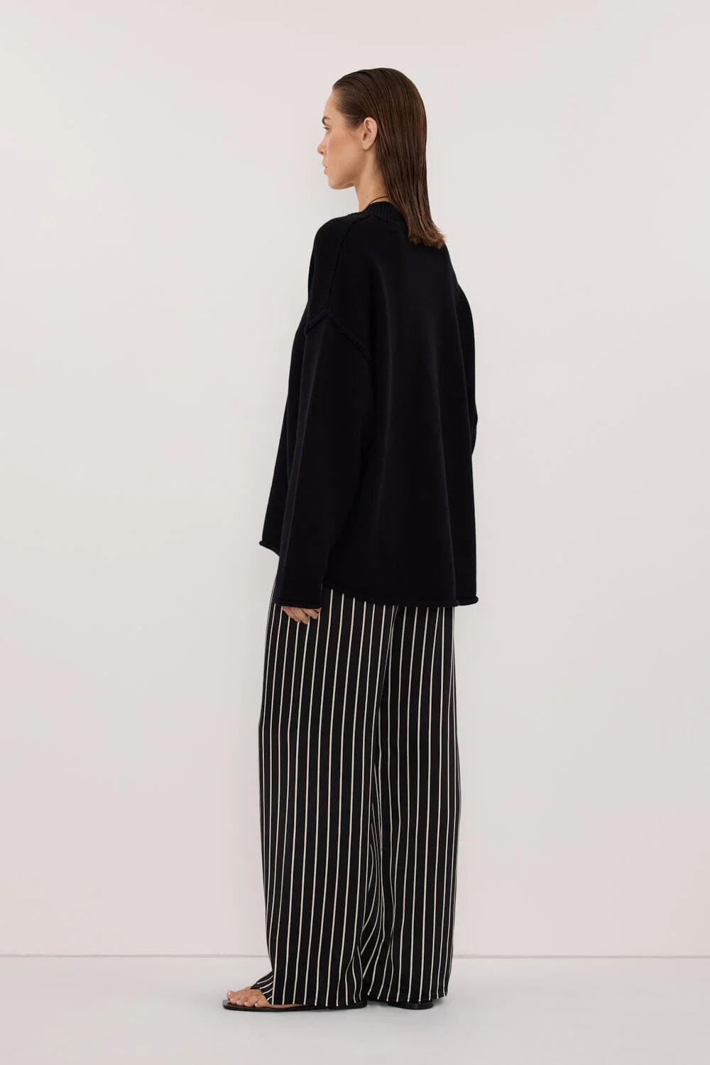 ADRIENNE BLACK STRIPE SILK PANT - Image 5