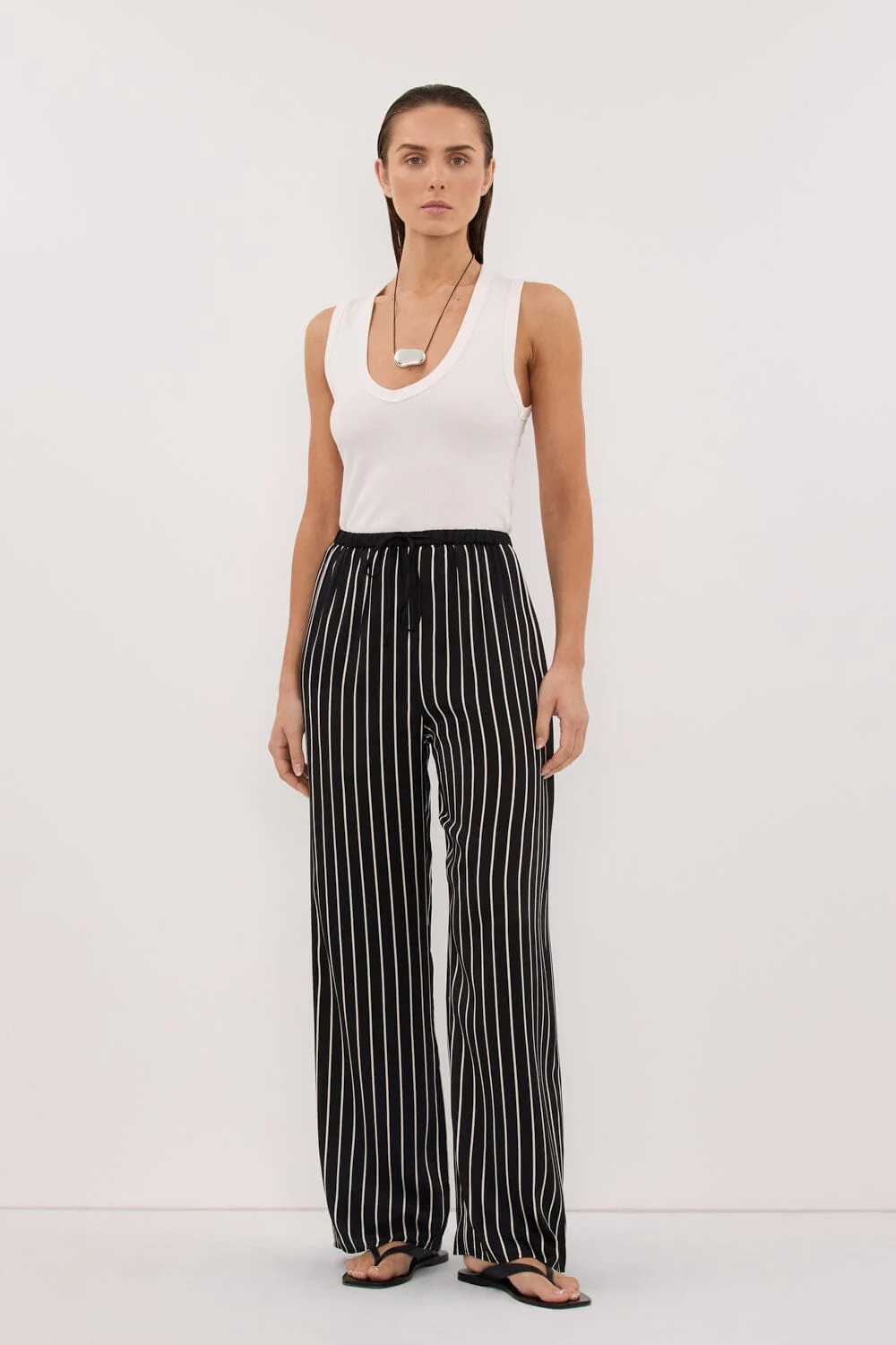 ADRIENNE BLACK STRIPE SILK PANT - Image 7