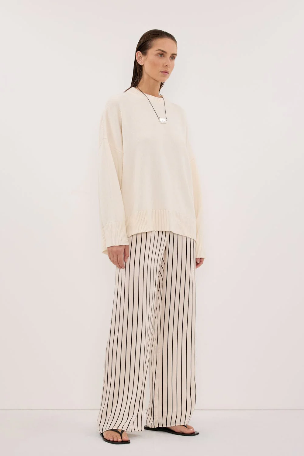 ADRIENNE CREAM STRIPE SILK PANT - Image 3