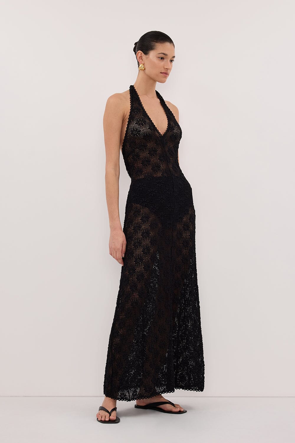 AGNES BLACK CROCHET HALTER MIDI DRESS - Image 4