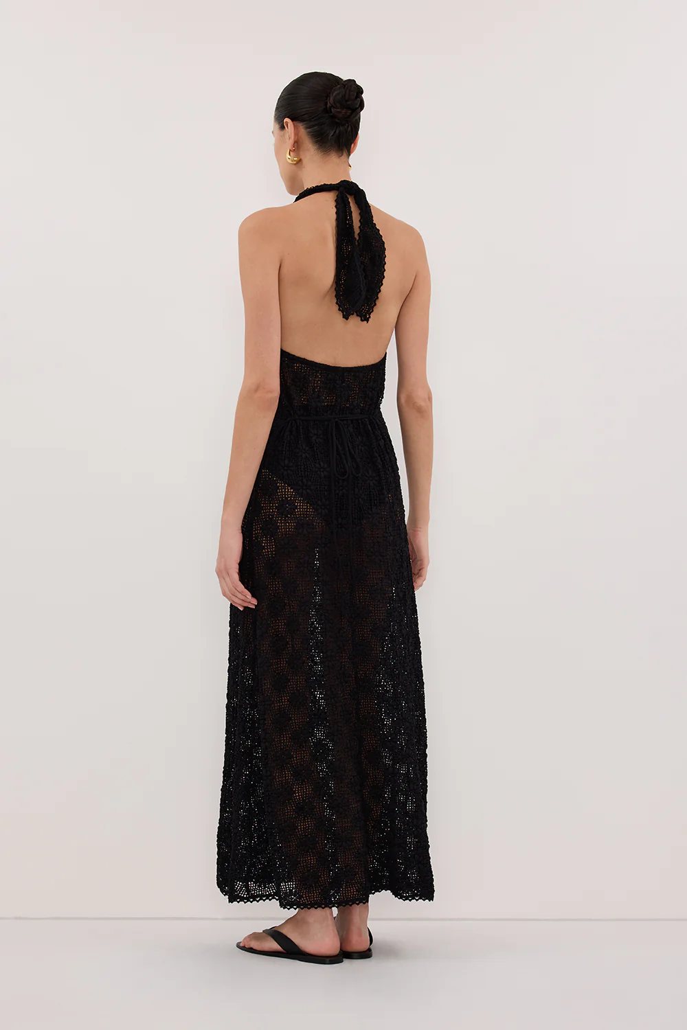 AGNES BLACK CROCHET HALTER MIDI DRESS - Image 5