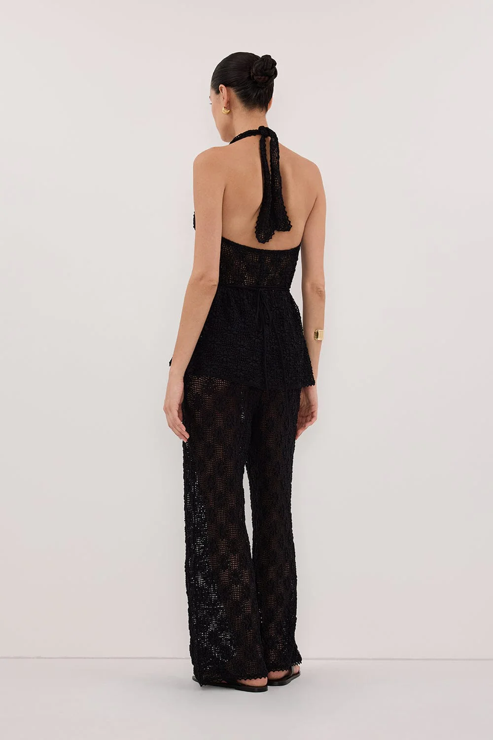 AGNES BLACK SLEEVELESS CROCHET HALTER TOP - Image 7