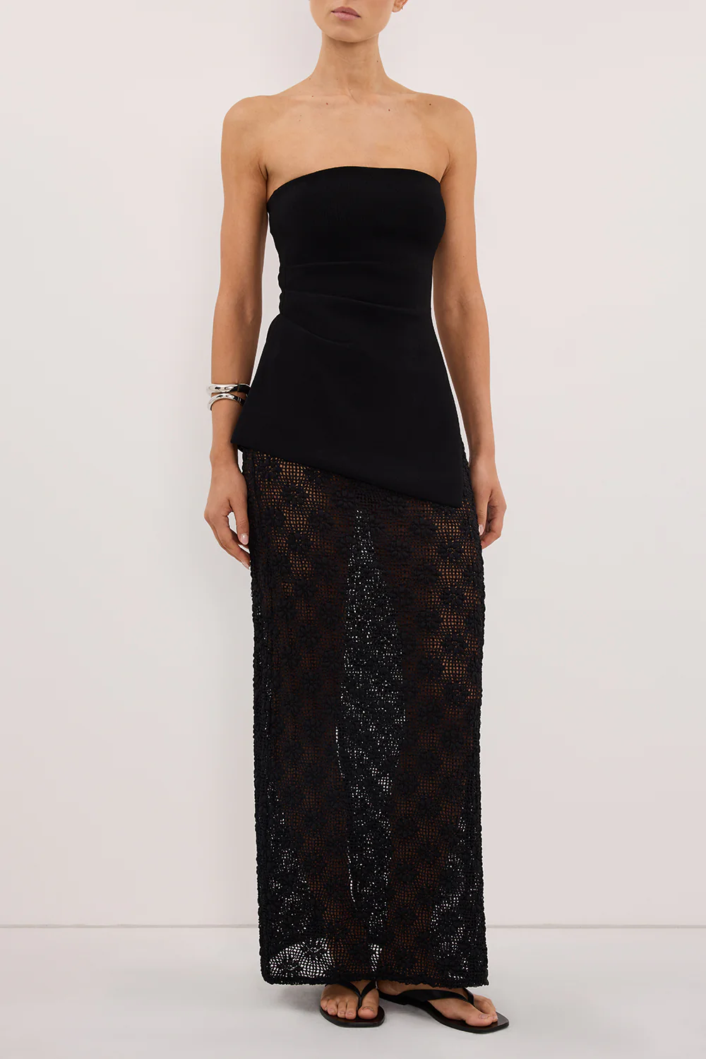 AGNES BLACK CROCHET COLUMN MIDI SKIRT - Image 2