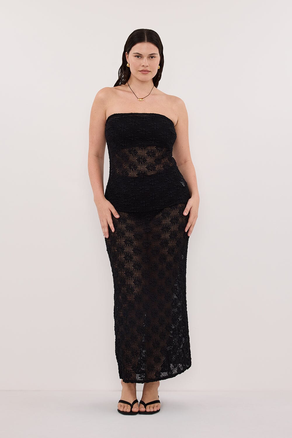 AGNES BLACK CROCHET COLUMN MIDI SKIRT - Image 6