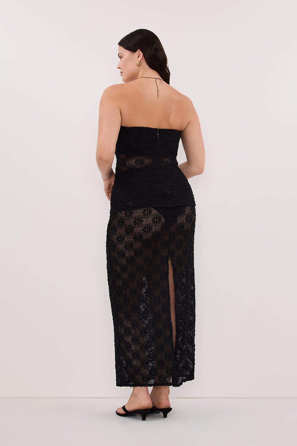 AGNES BLACK CROCHET COLUMN MIDI SKIRT - Image 7