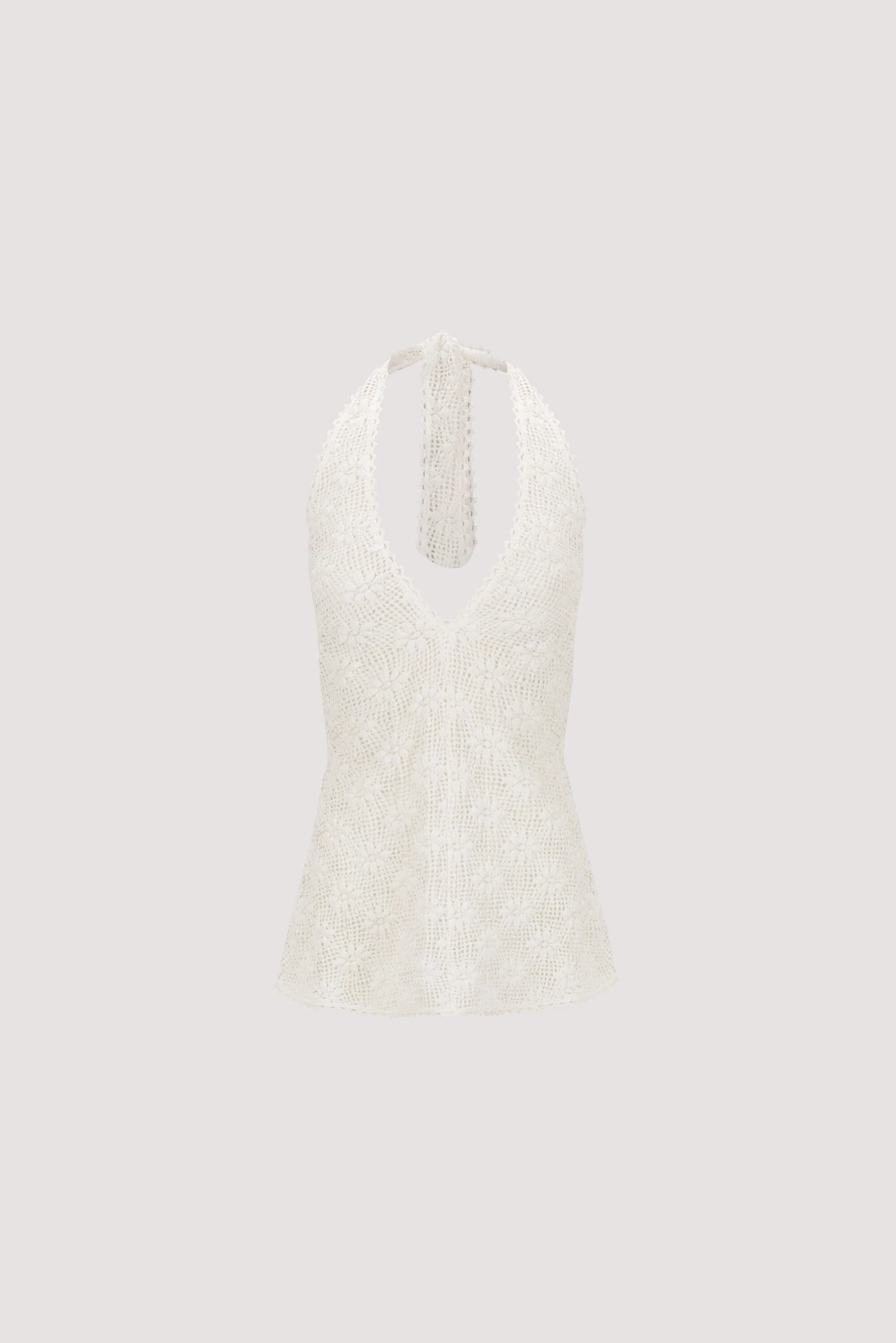 AGNES WHITE SLEEVELESS CROCHET HALTER TOP - Image 8