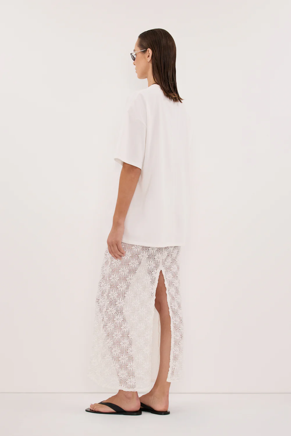 AGNES WHITE CROCHET COLUMN MIDI SKIRT - Image 4