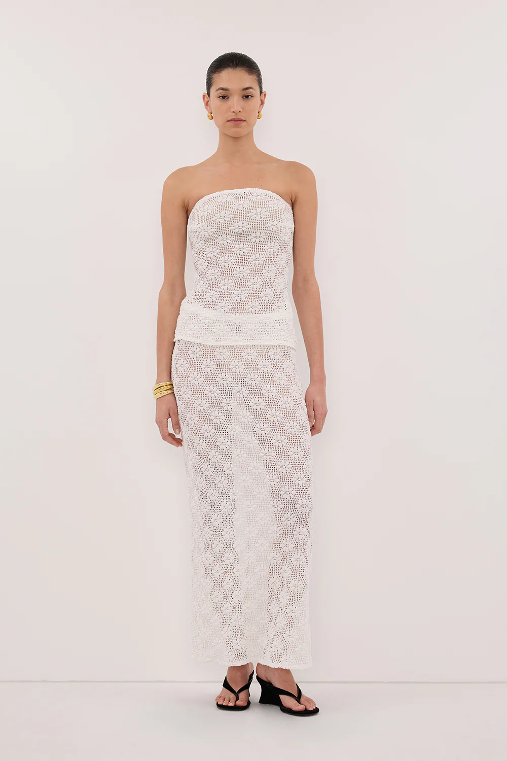AGNES WHITE CROCHET COLUMN MIDI SKIRT - Image 6