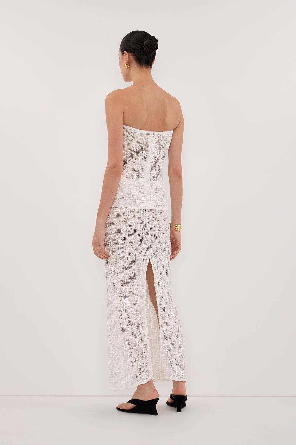 AGNES WHITE CROCHET COLUMN MIDI SKIRT - Image 7