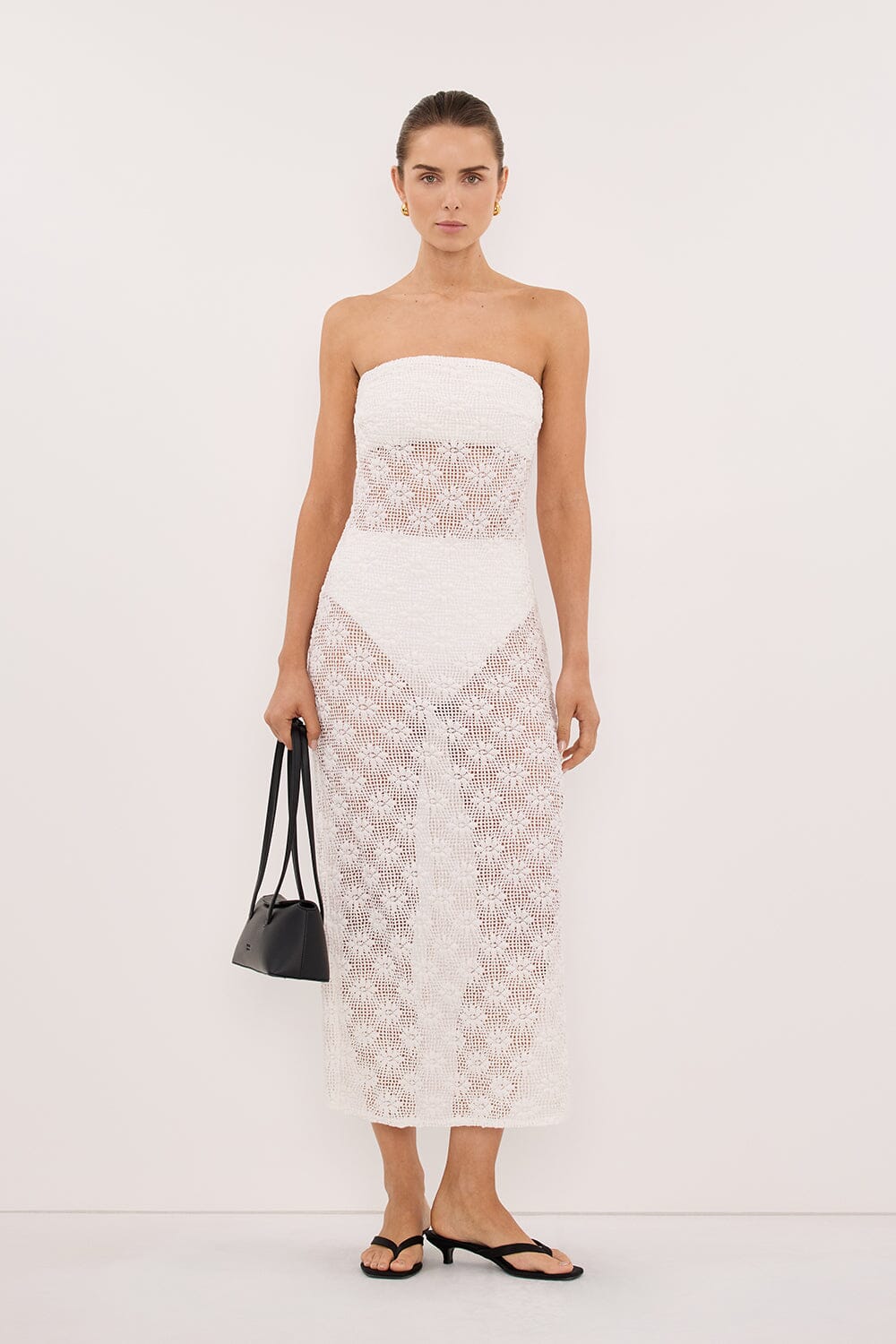AGNES WHITE STRAPLESS CROCHET MAXI DRESS - Image 6