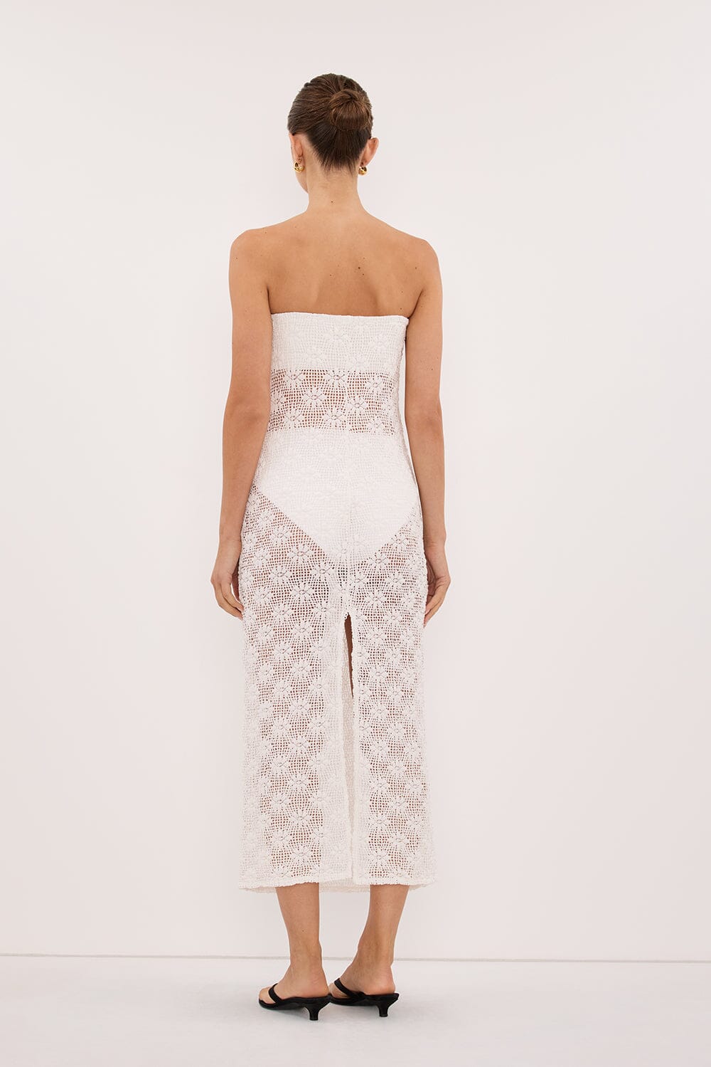 AGNES WHITE STRAPLESS CROCHET MAXI DRESS - Image 7