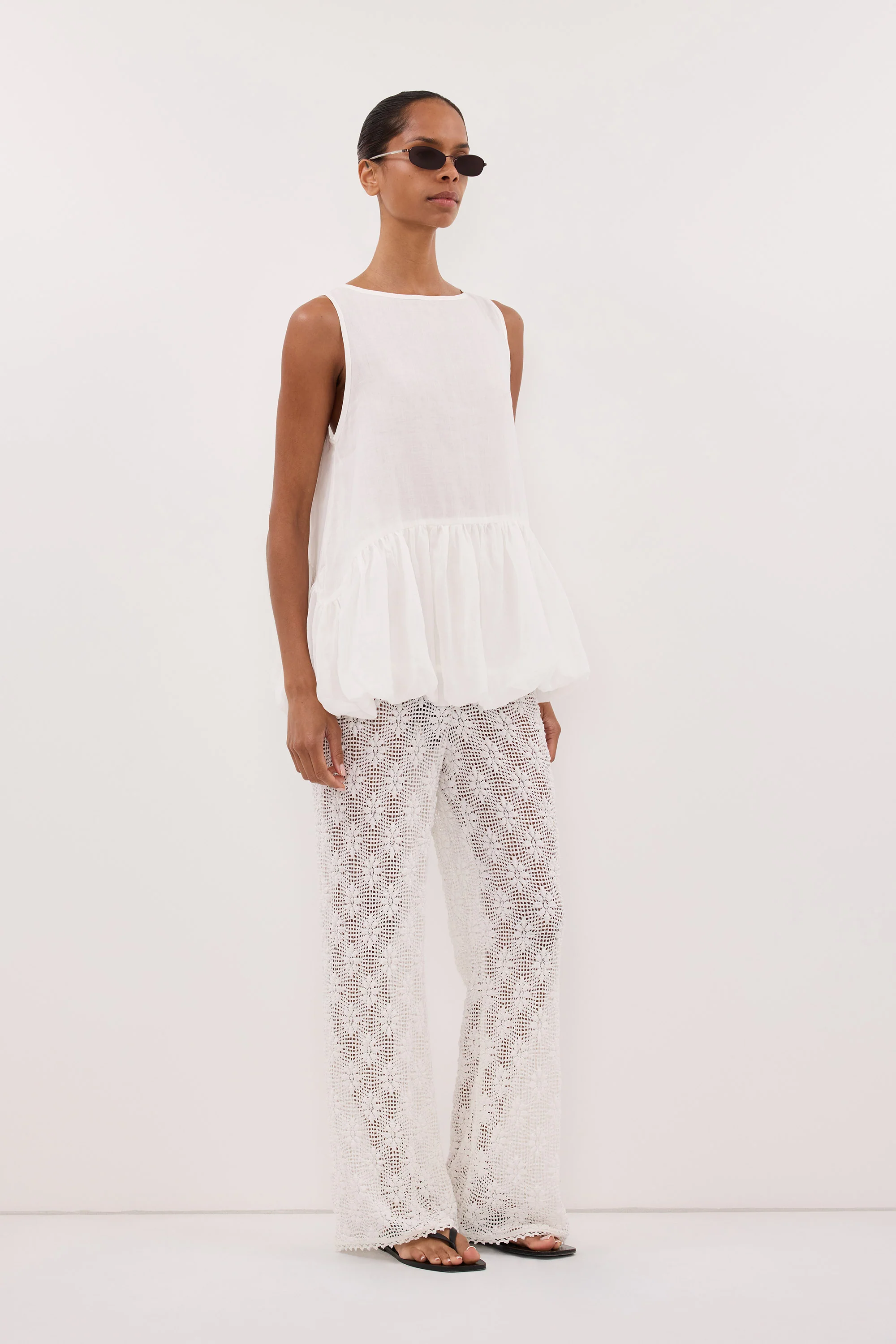 AGNES WHITE CROCHET WIDE LEG PANT - Image 3
