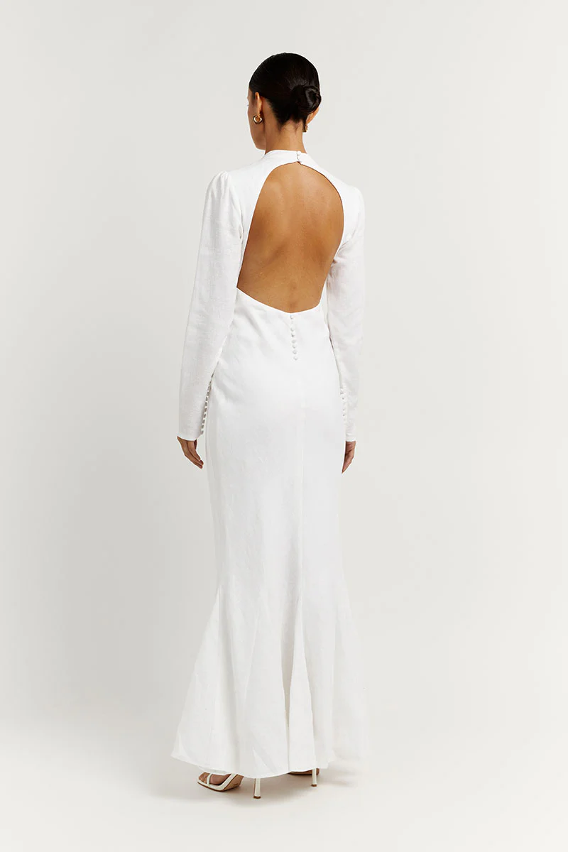 AISLE WHITE LINEN SLEEVE MIDI DRESS - Image 3