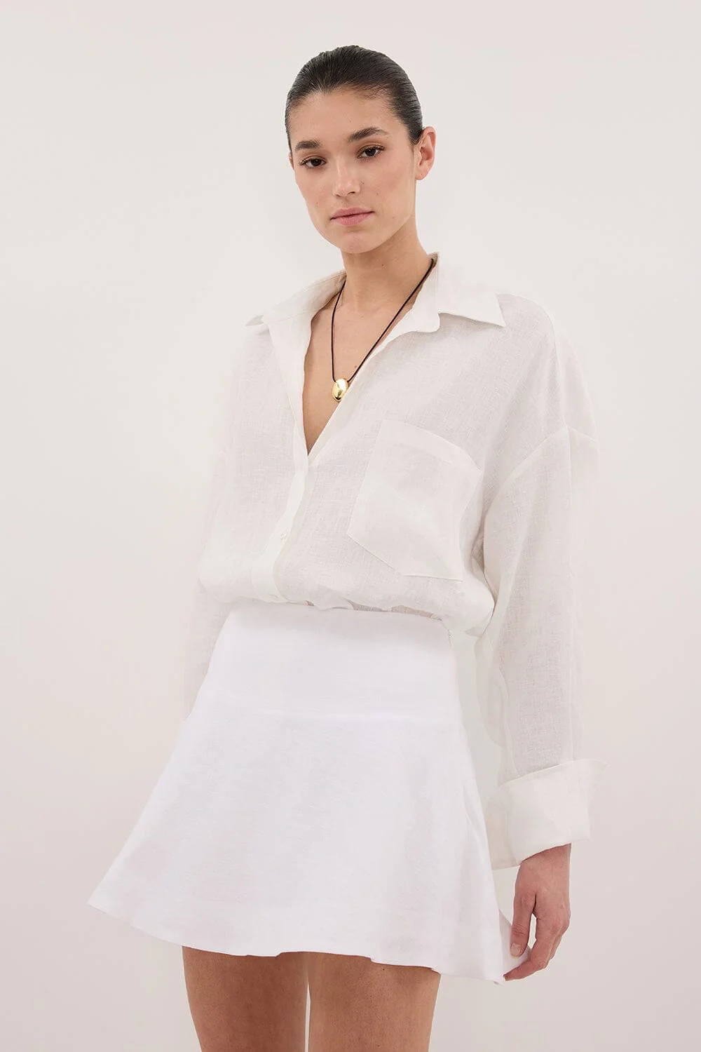 ALEA WHITE LINEN FLOUNCE MINI SKIRT - Image 2
