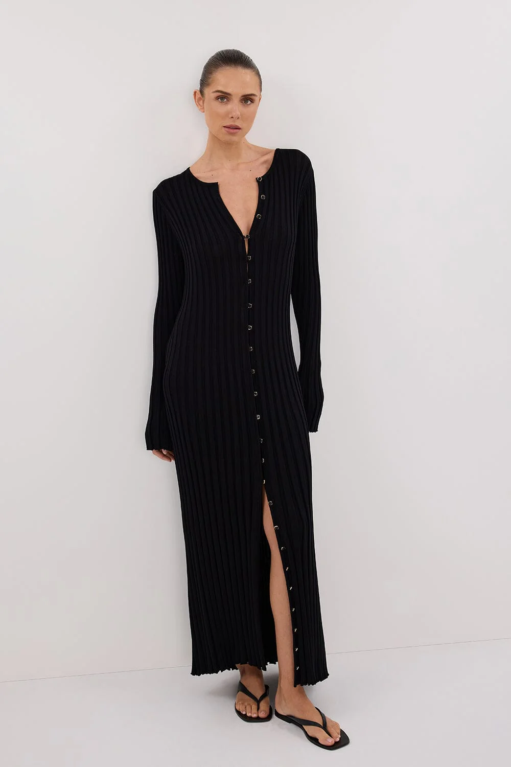 ALI BLACK SLEEVED KNIT MIDI DRESS - Image 6