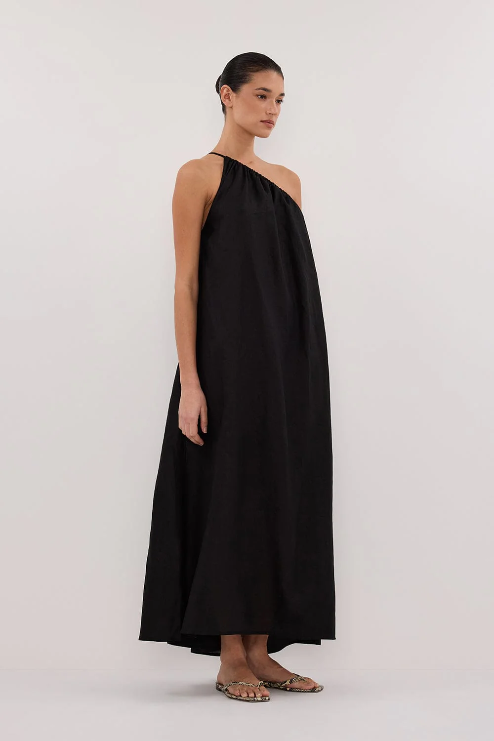 ALMA BLACK ASYM LINEN MIDI DRESS - Image 3