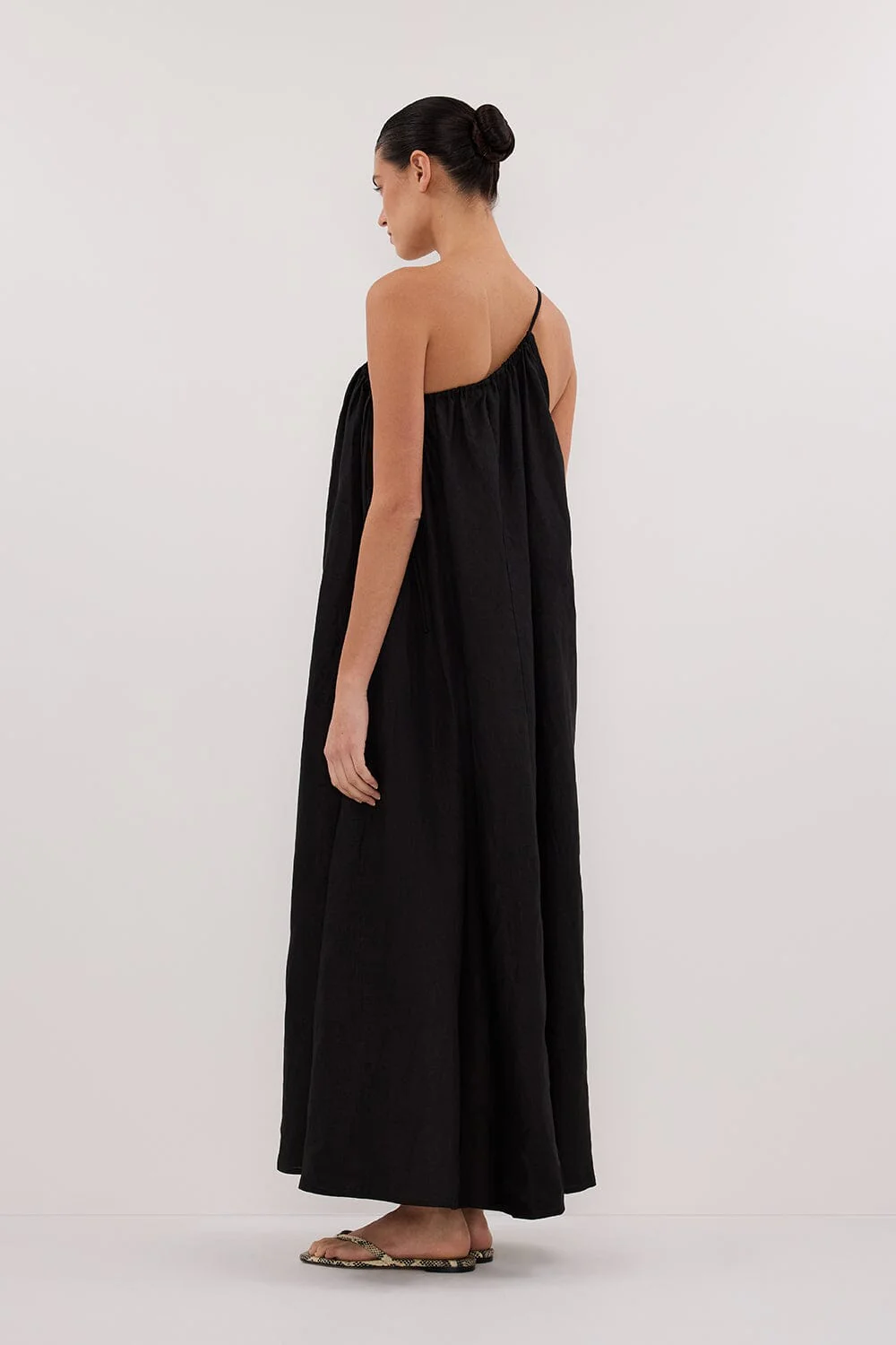 ALMA BLACK ASYM LINEN MIDI DRESS - Image 4