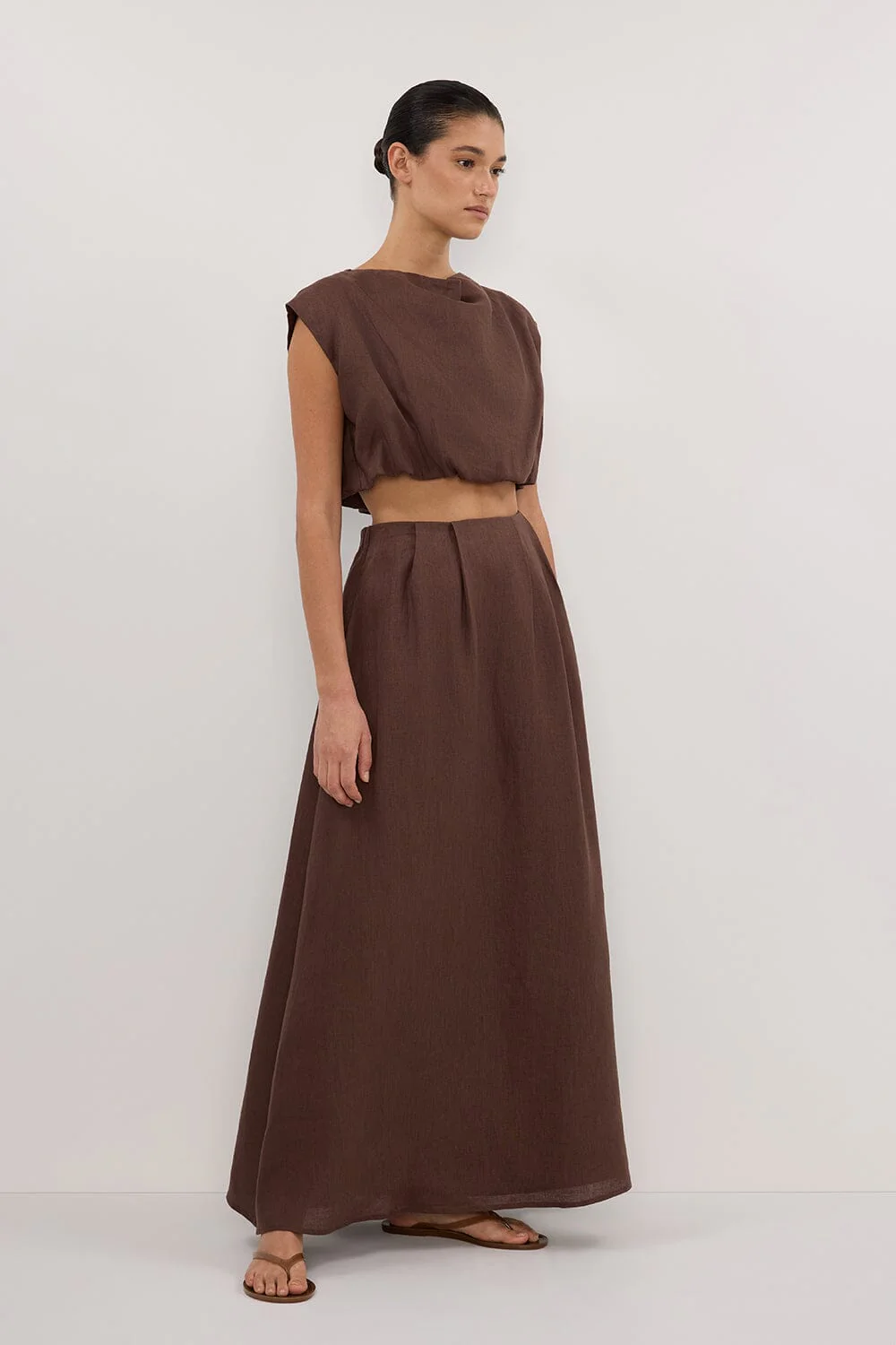 AMY CHOC LINEN BUBBLE TOP - Image 3