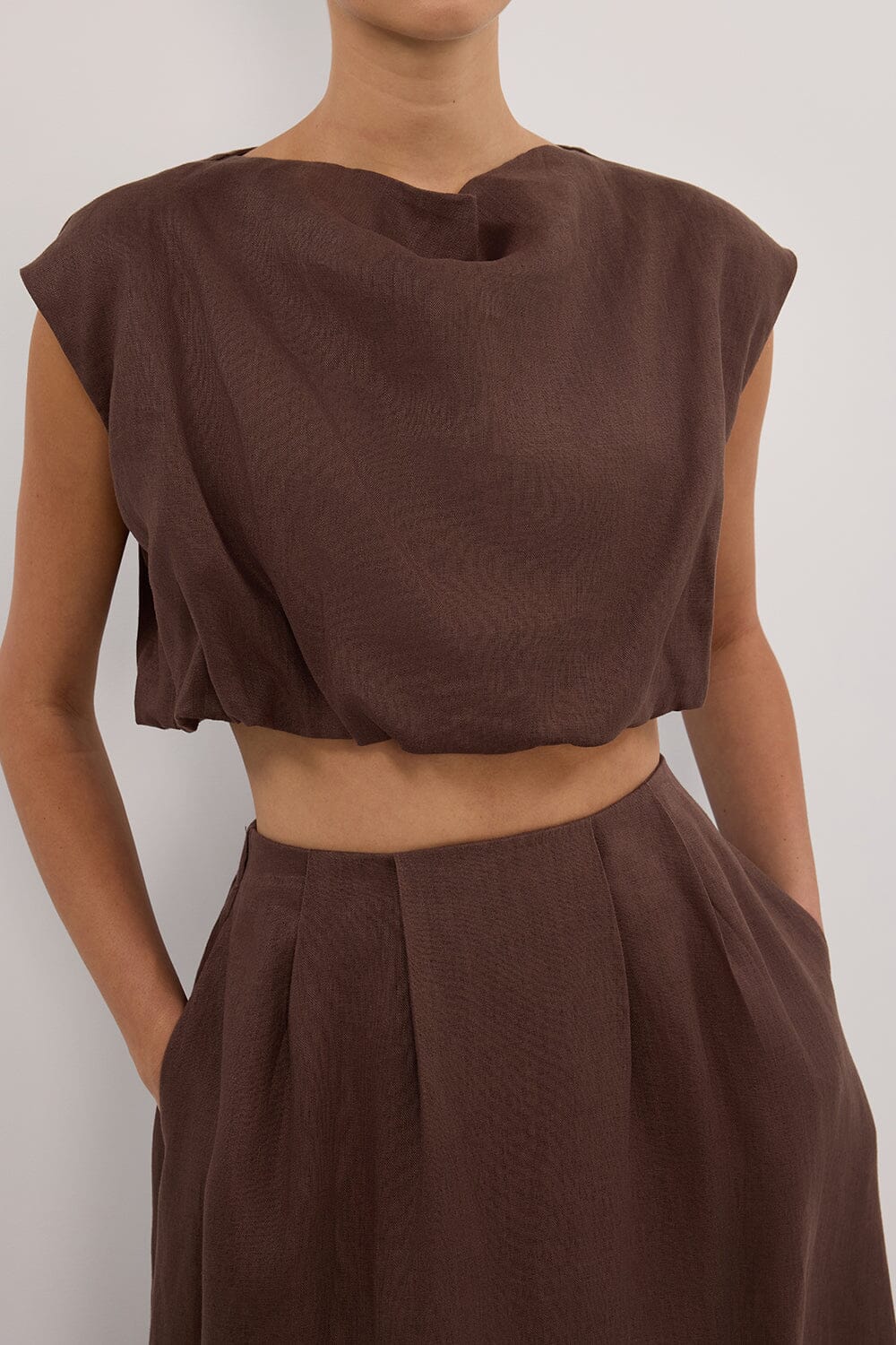 AMY CHOC LINEN BUBBLE TOP - Image 5