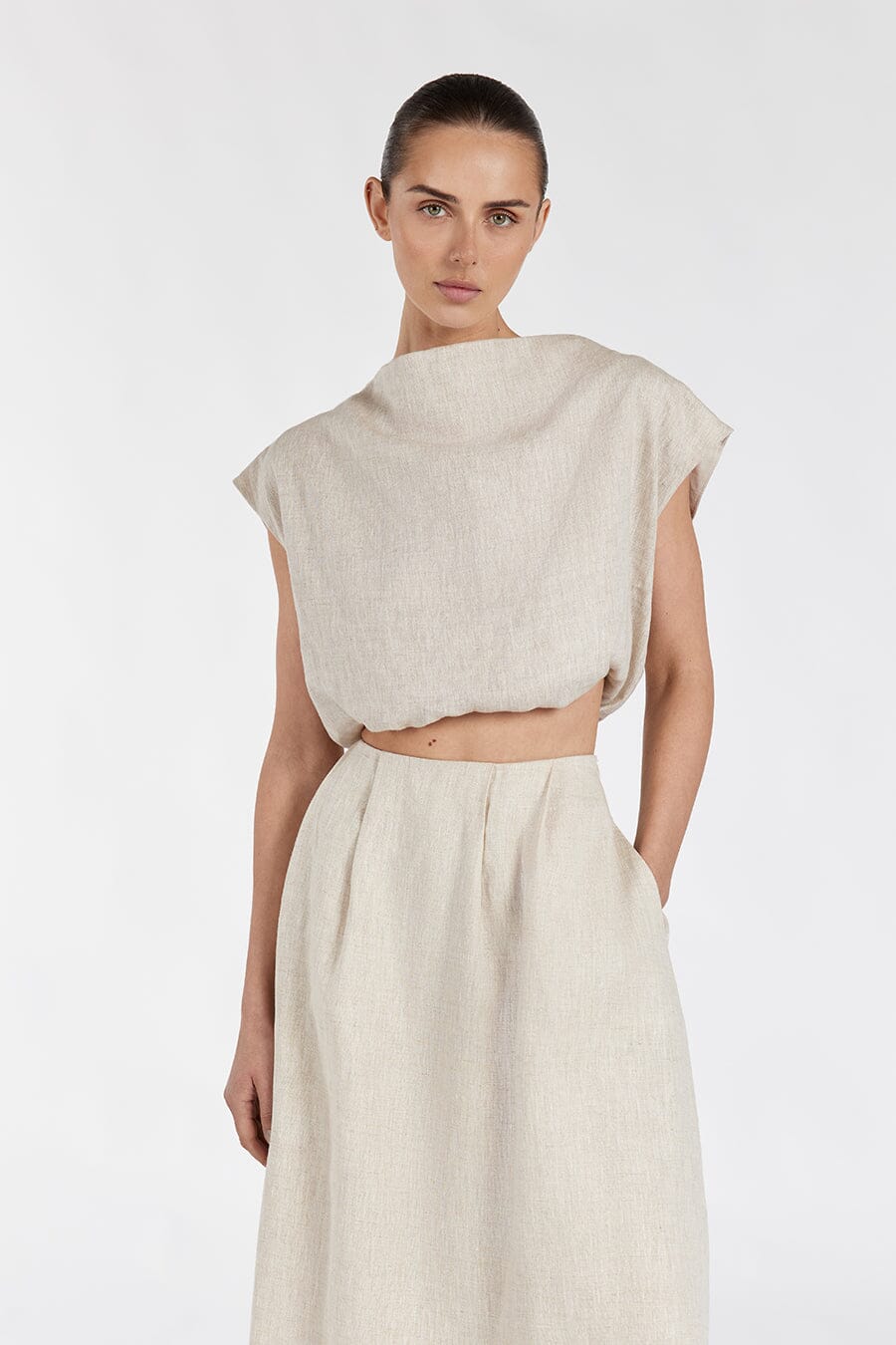 AMY NATURAL LINEN BUBBLE TOP - Image 2