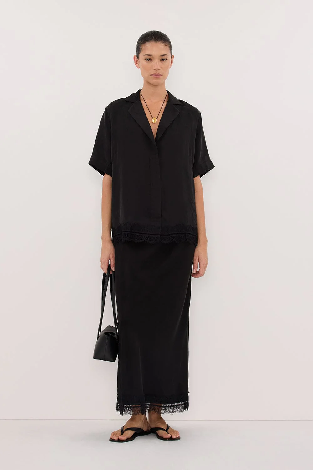 ANDREA BLACK CUPRO LACE SHIRT