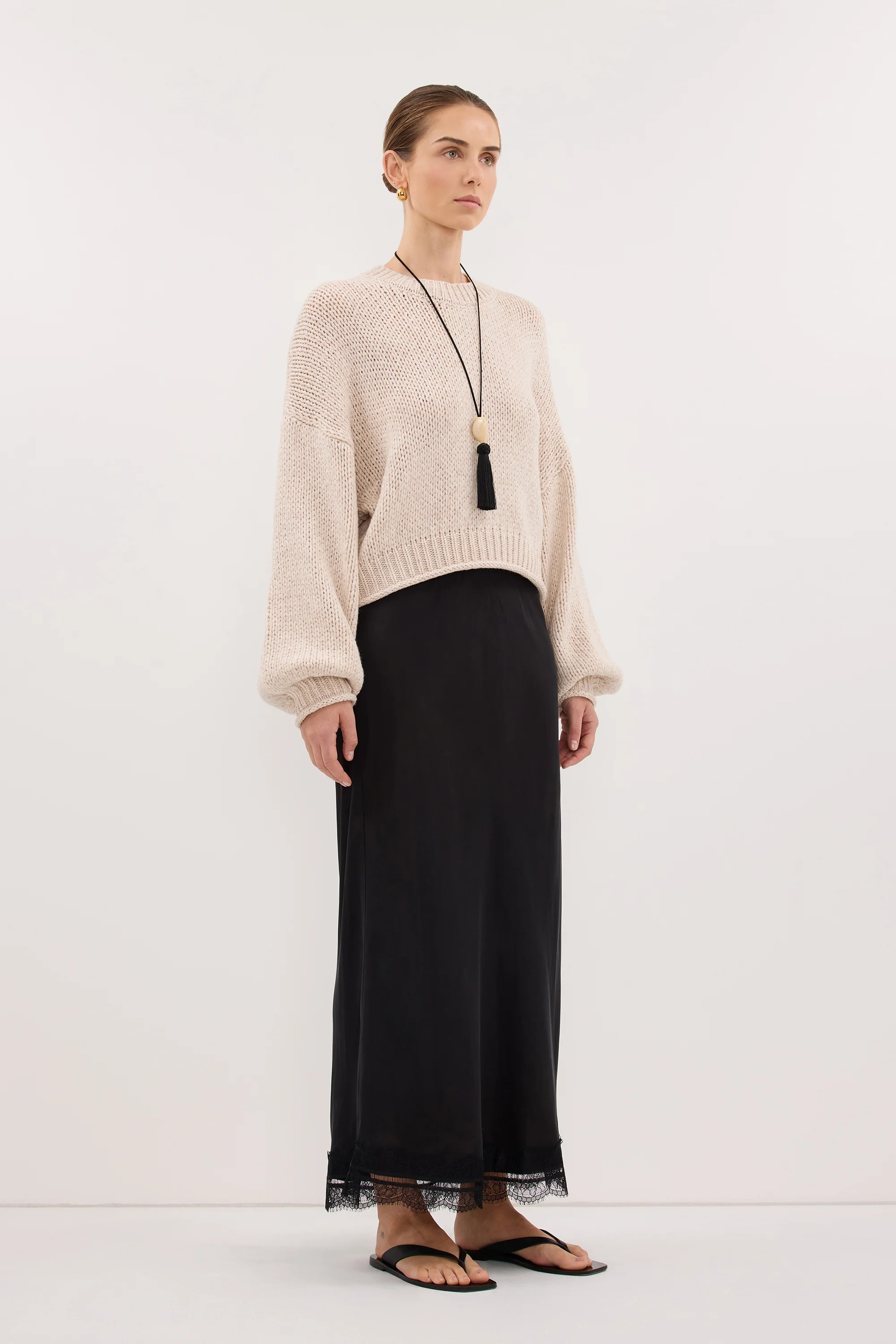 ANDREA BLACK CUPRO MIDI SKIRT - Image 4