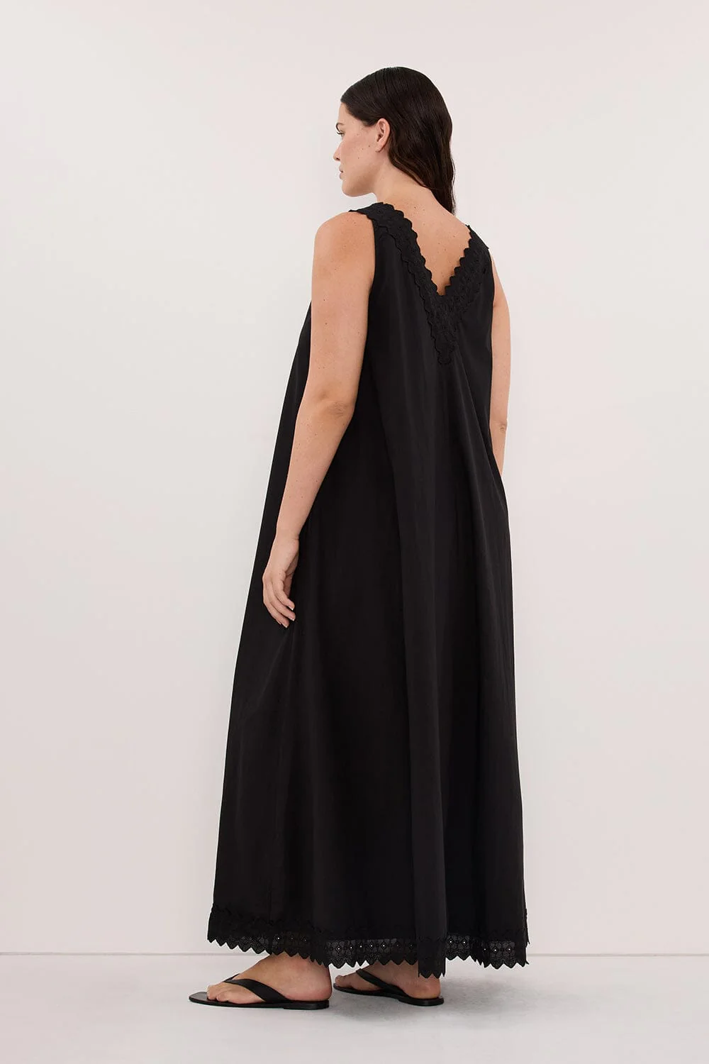 ANNABEL BLACK SLEEVELESS V NECK MIDI DRESS - Image 8