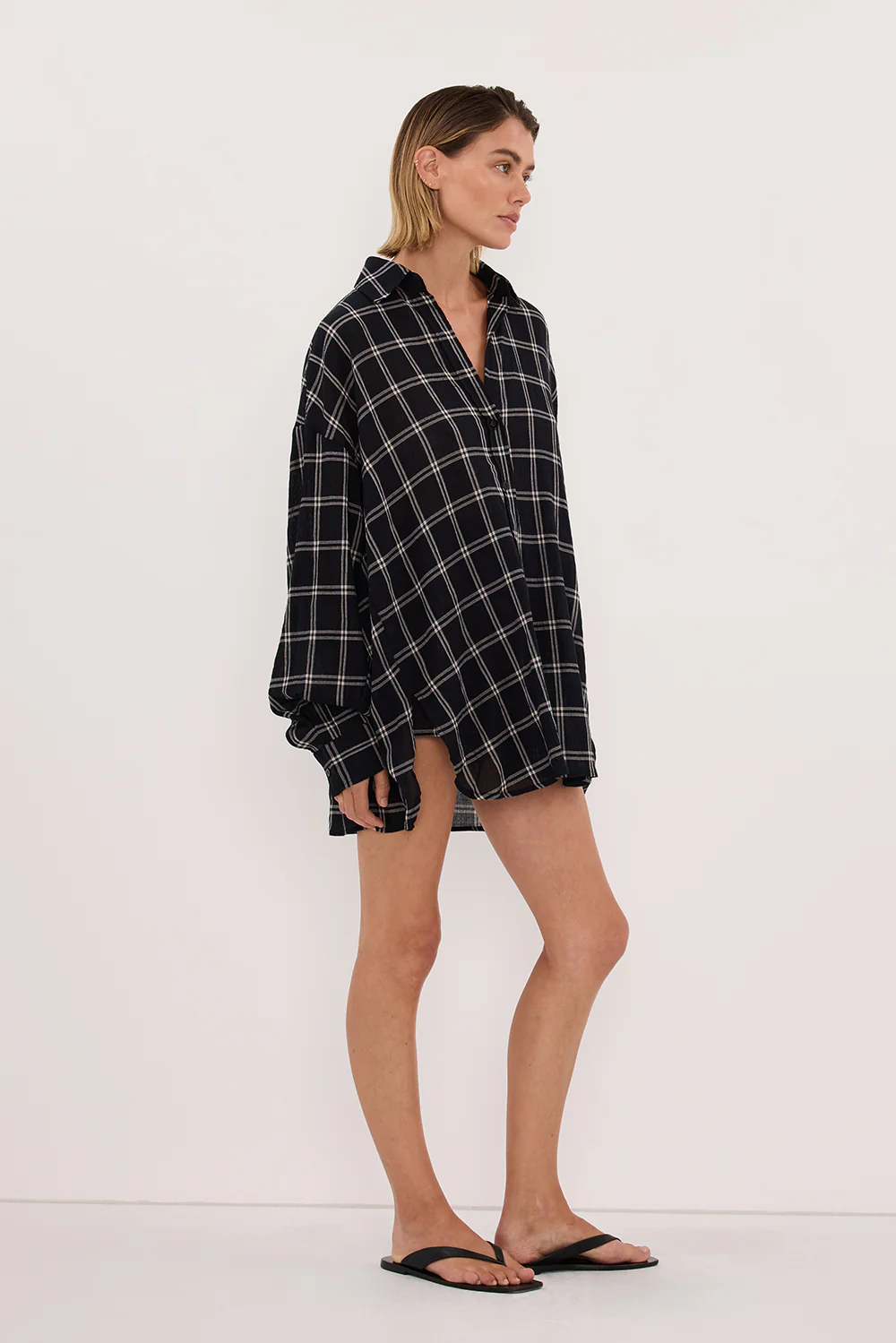 ANNALISE BLACK LONG SLEEVE CHECK SHIRT - Image 4