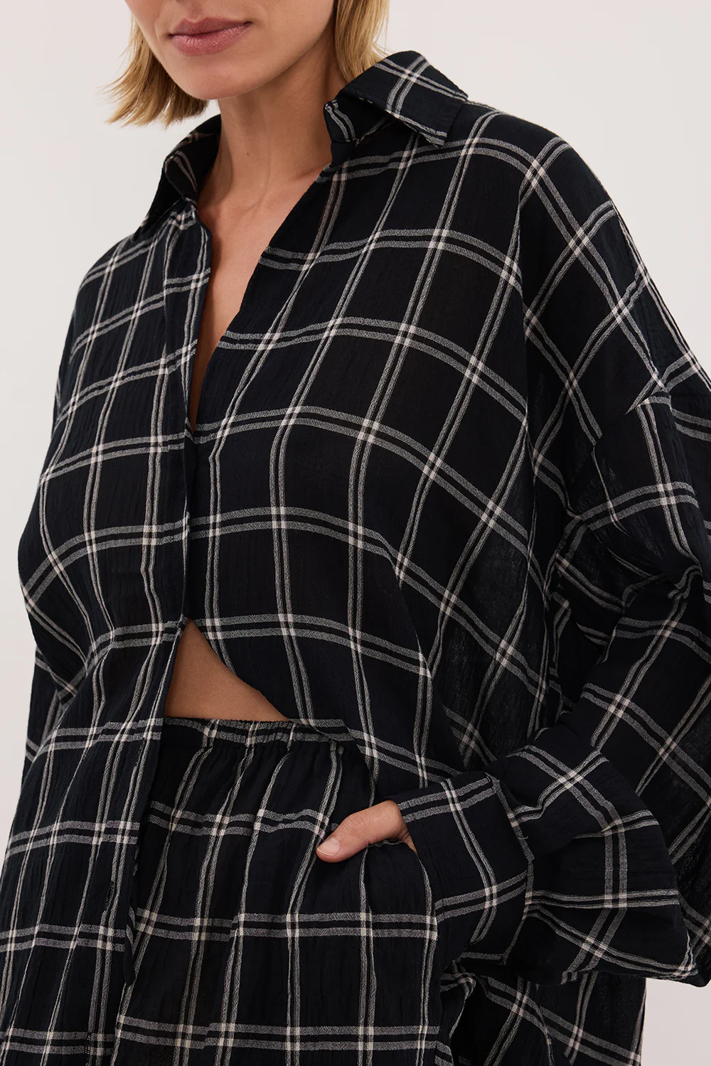 ANNALISE BLACK LONG SLEEVE CHECK SHIRT - Image 6