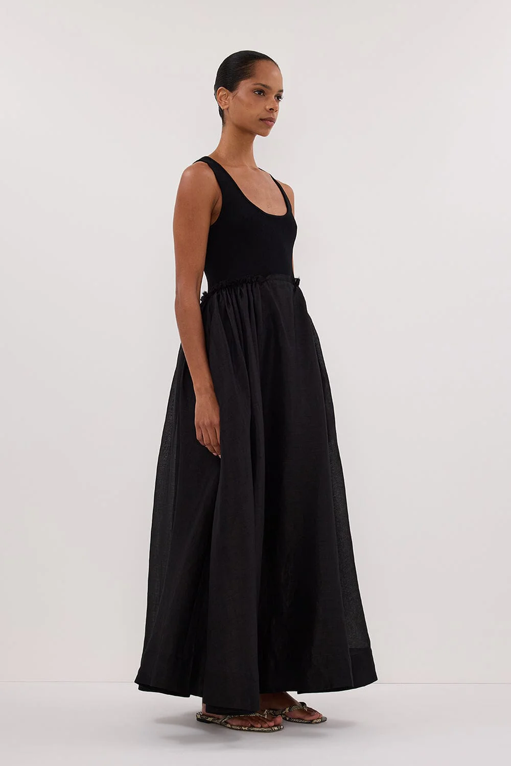 APRIL BLACK HYBRID KNIT MIDI DRESS - Image 3