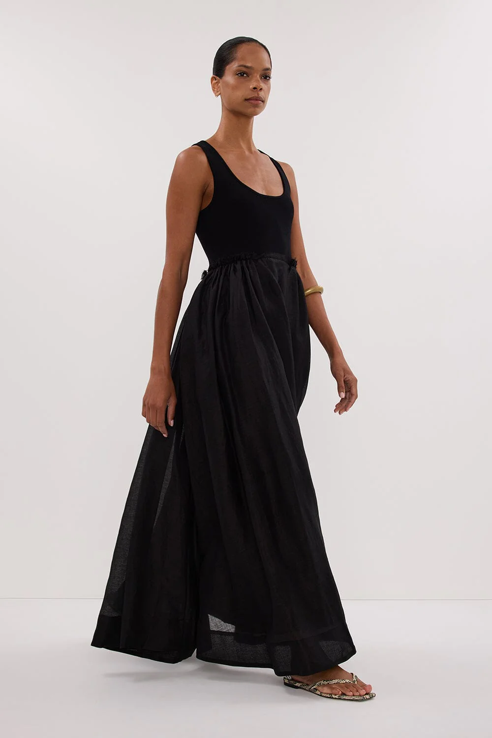 APRIL BLACK HYBRID KNIT MIDI DRESS - Image 6