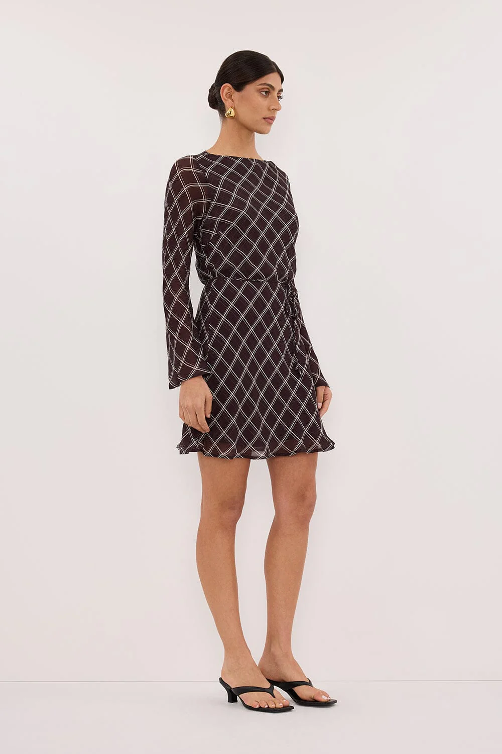 ARLINGTON CHOC LONG SLEEVE BOAT NECK MINI DRESS - Image 3