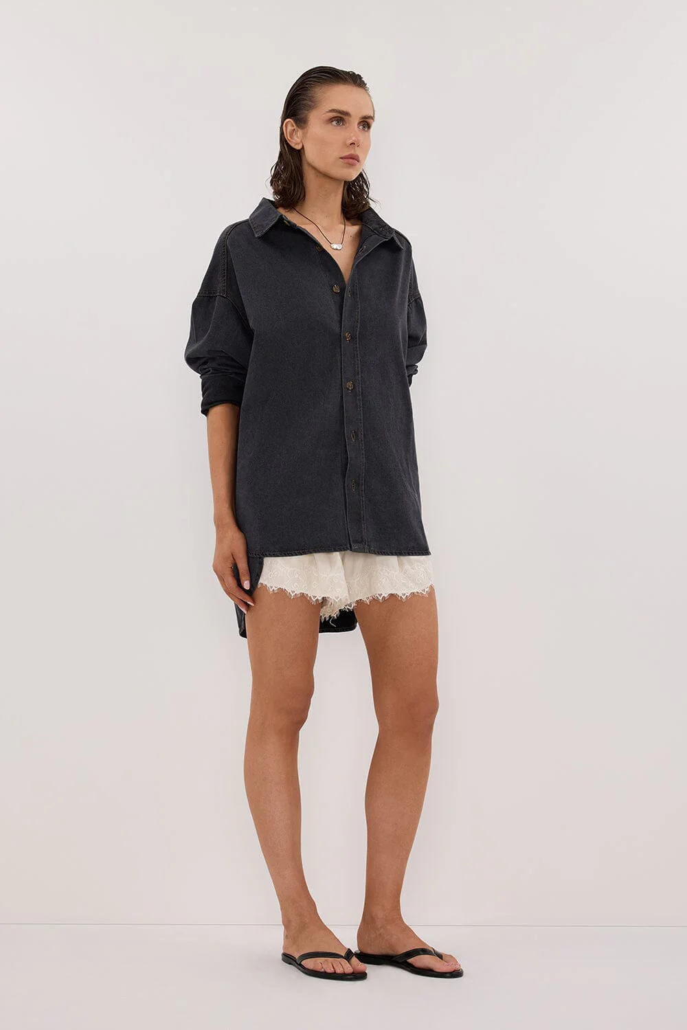 ASHTON WASHED BLACK OVERSIZED DENIM SHIRT - Image 3