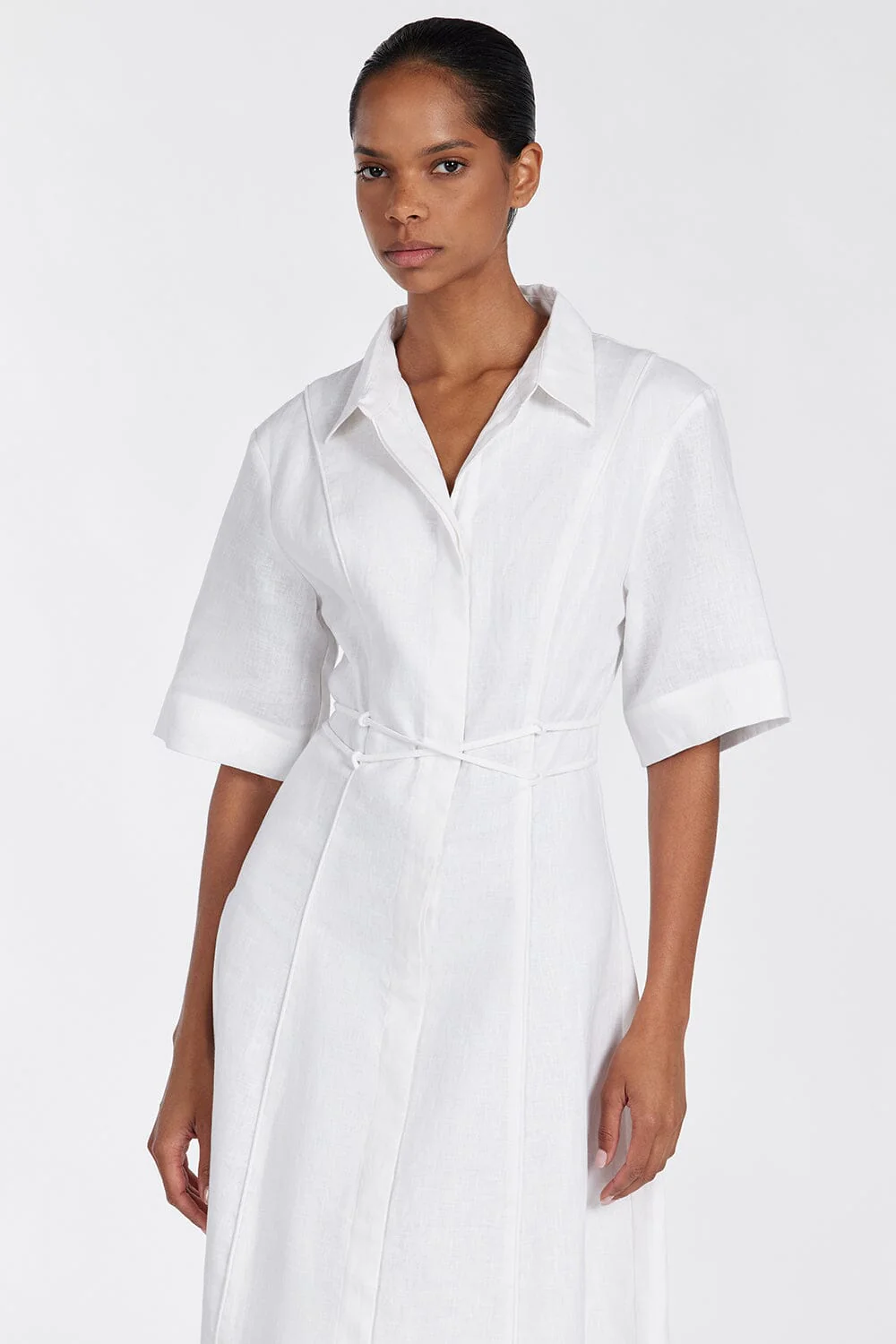 ASTRID WHITE LINEN MIDI DRESS - Image 2