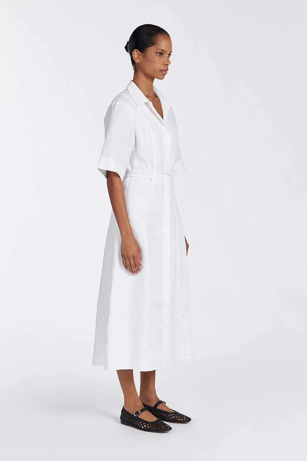 ASTRID WHITE LINEN MIDI DRESS - Image 3