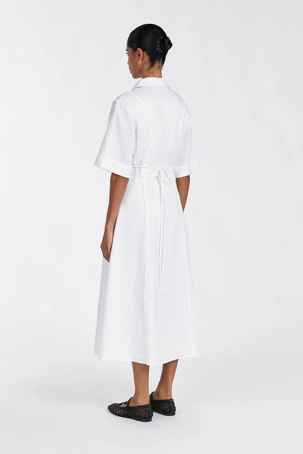 ASTRID WHITE LINEN MIDI DRESS - Image 4