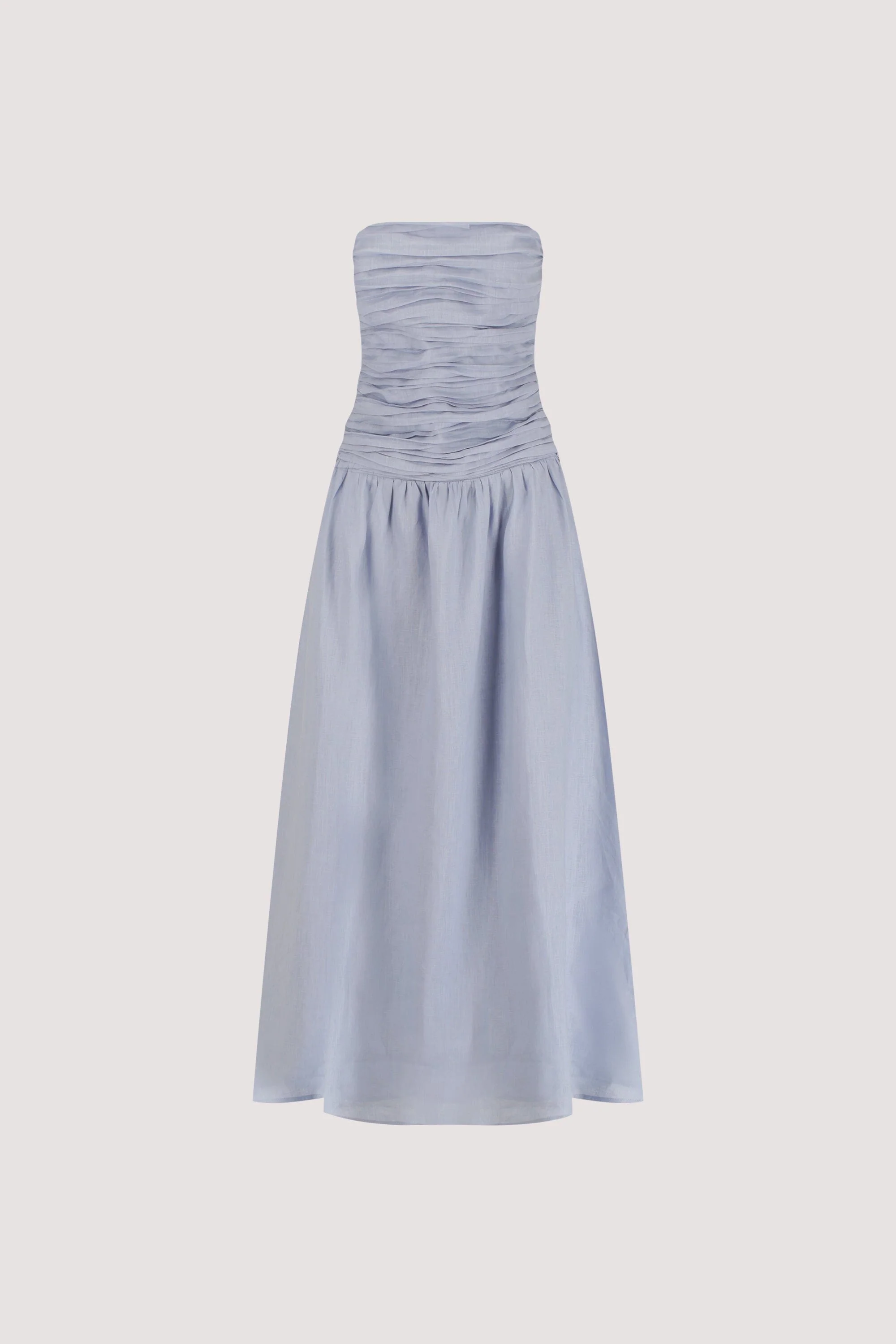 AUBRIELLA DUSTY BLUE LINEN MIDI DRESS - Image 7