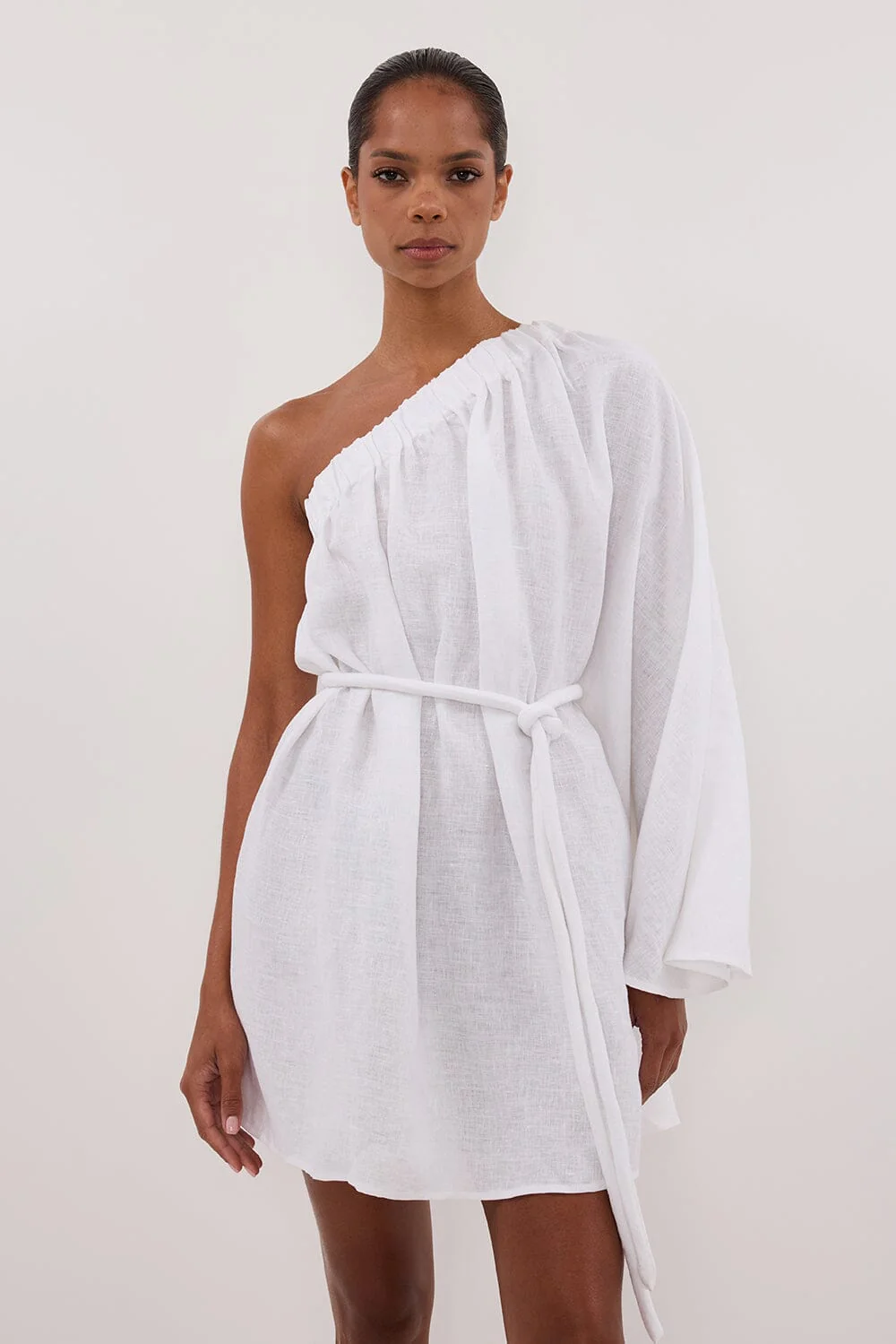 AURELIA WHITE ASYM LINEN MINI DRESS - Image 2