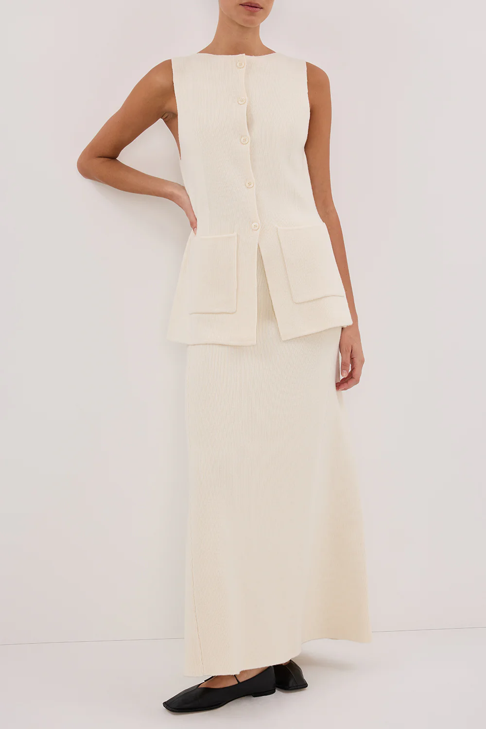 AVA CREAM LONGLINE KNIT MIDI SKIRT - Image 2