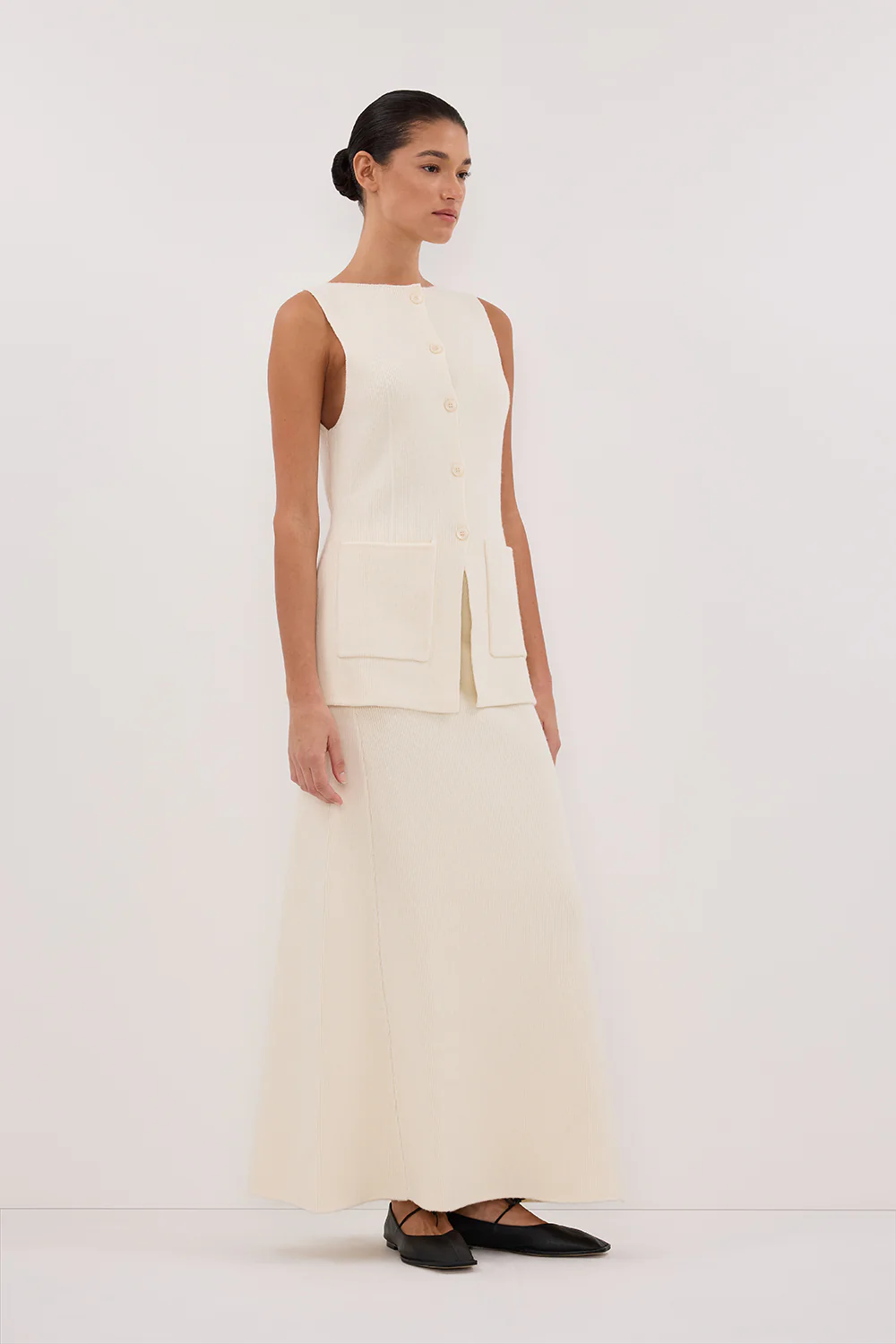 AVA CREAM LONGLINE KNIT MIDI SKIRT - Image 3