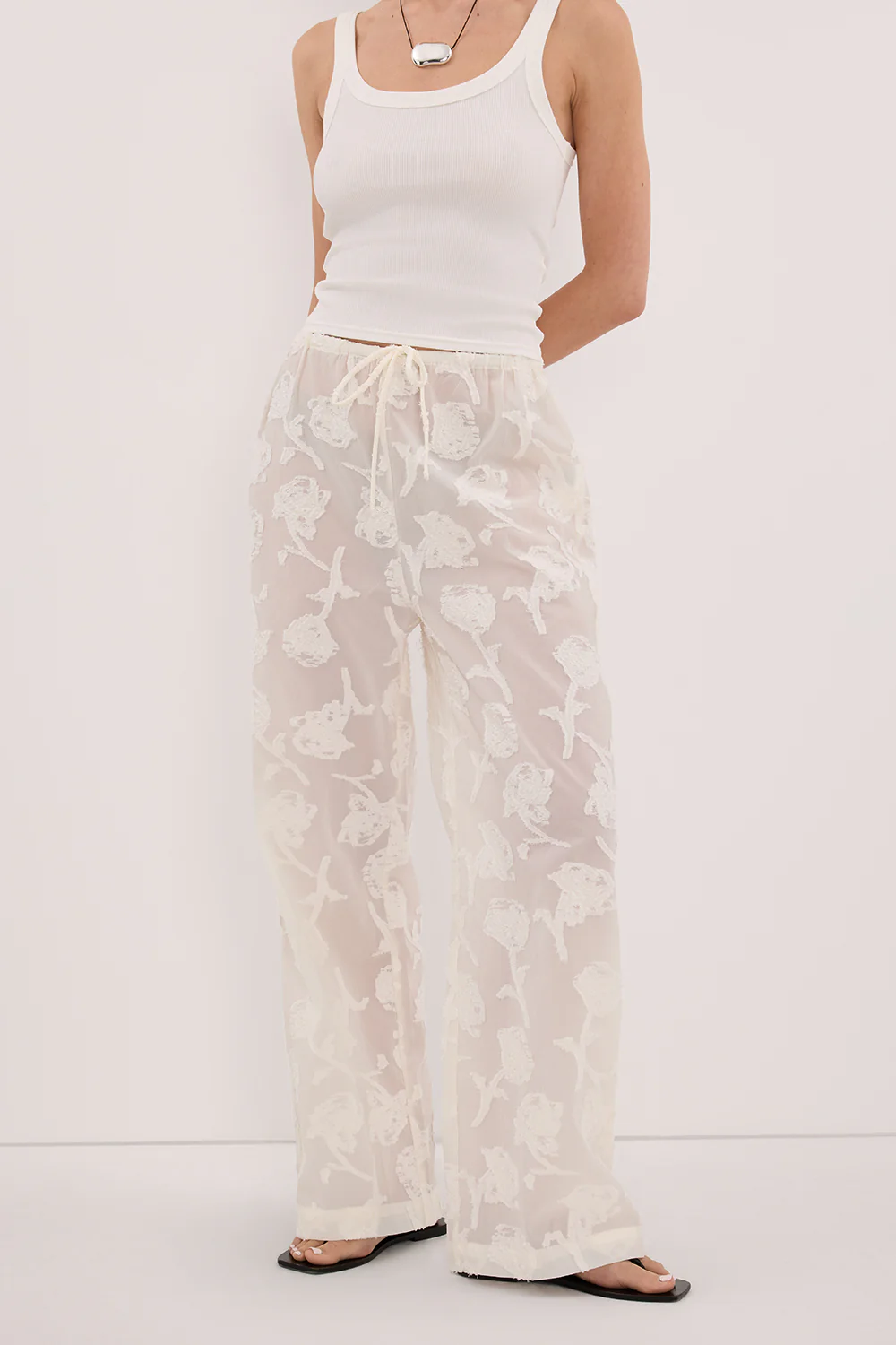 AZALEA OFF WHITE JACQUARD PANT - Image 2