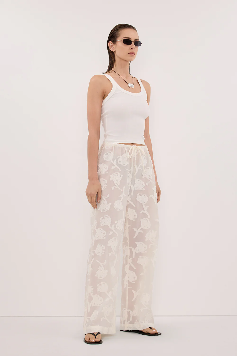 AZALEA OFF WHITE JACQUARD PANT - Image 3
