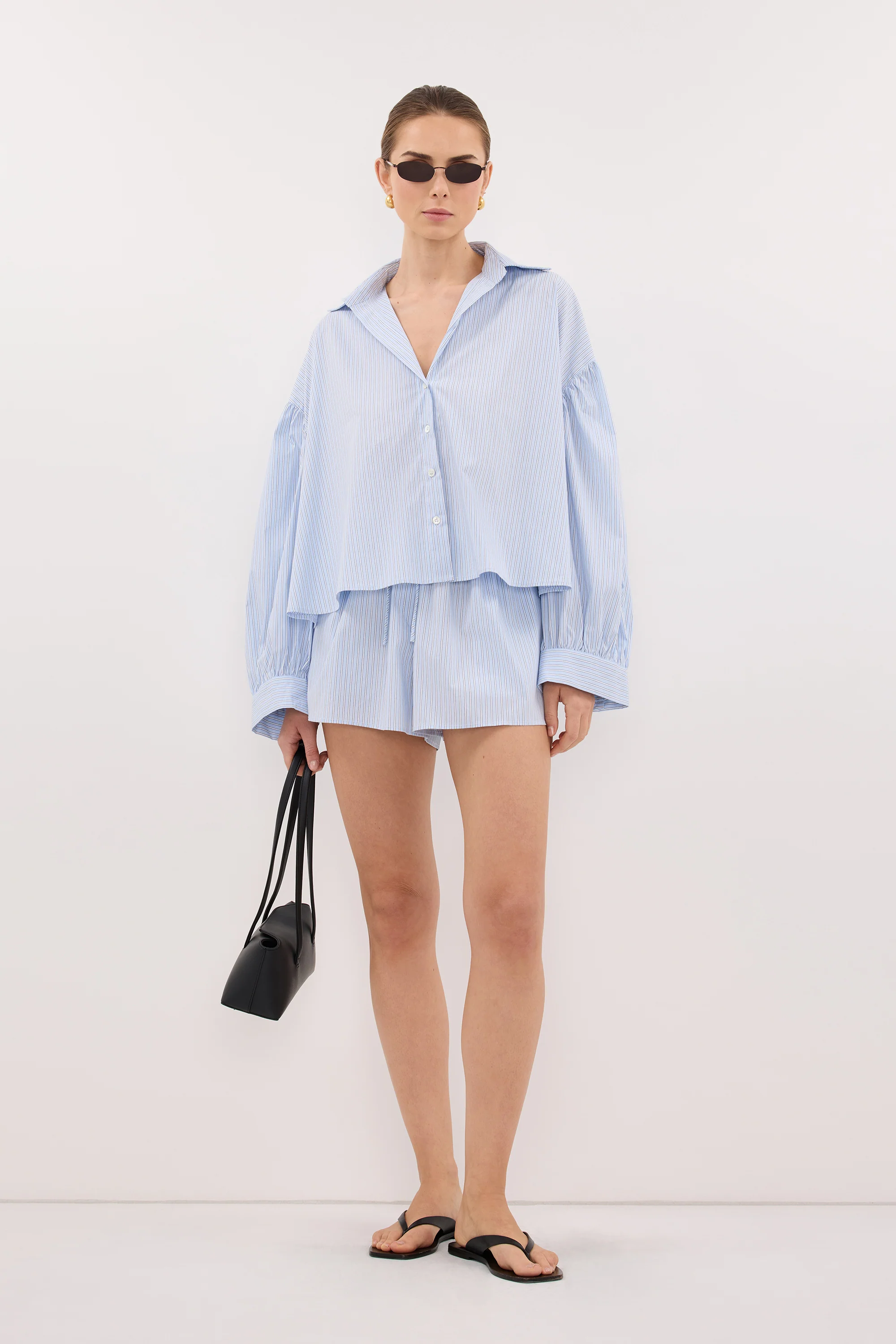 BERNICE BLUE STRIPE COTTON BLEND SHIRT - Image 3
