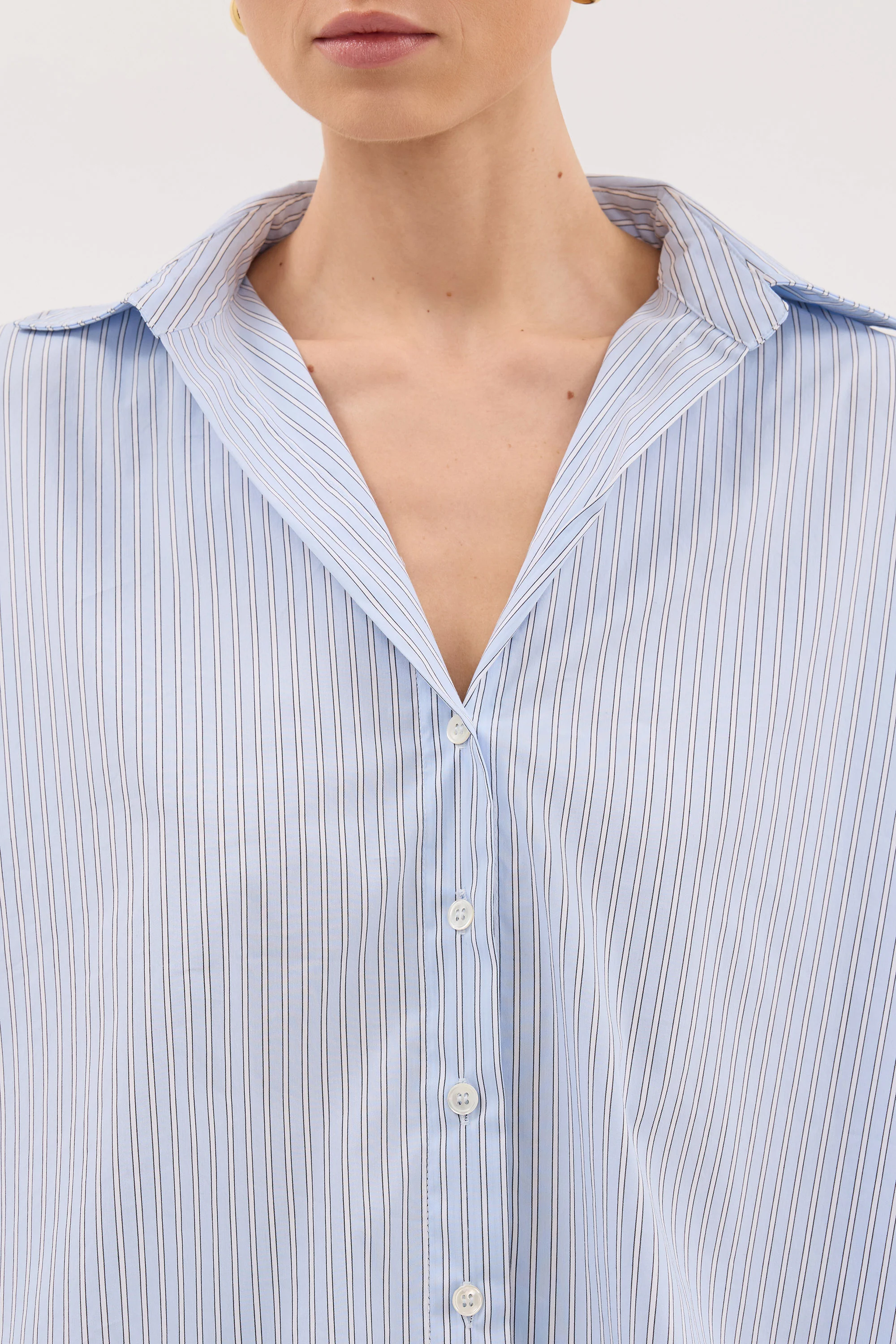 BERNICE BLUE STRIPE COTTON BLEND SHIRT - Image 5