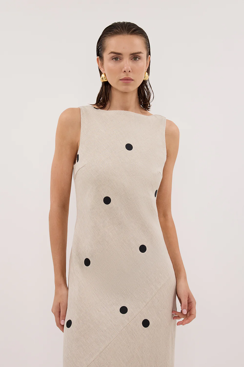 BEVERLY NATURAL SPOT LINEN MIDI DRESS - Image 2