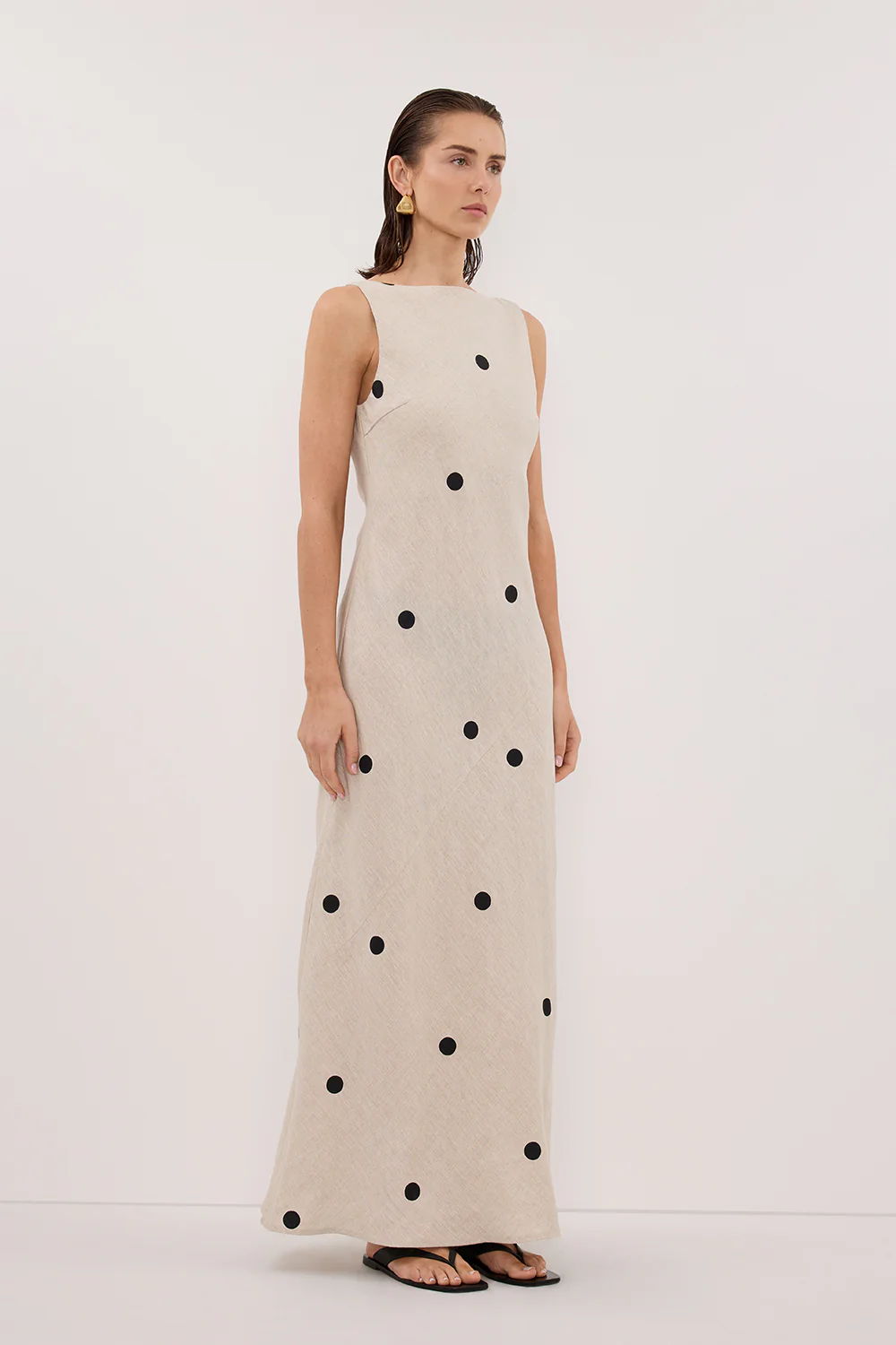 BEVERLY NATURAL SPOT LINEN MIDI DRESS - Image 3