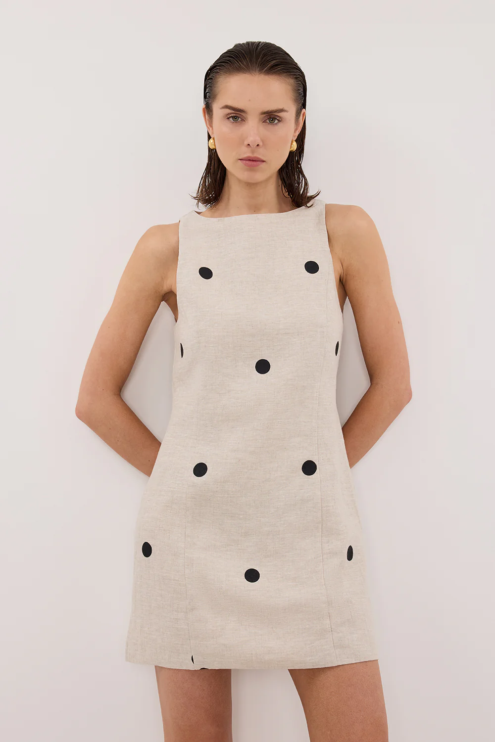 BEVERLY NATURAL SPOT LINEN MINI DRESS - Image 2
